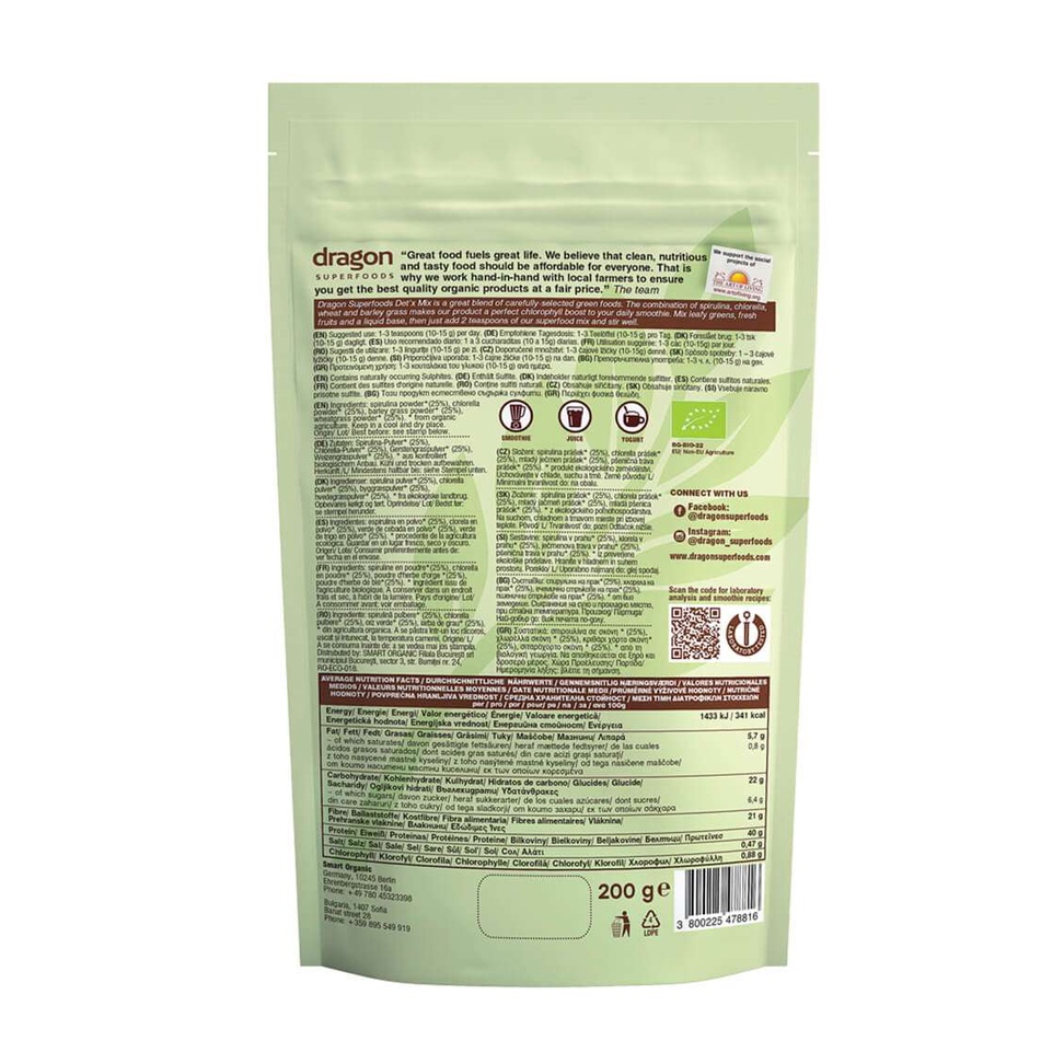 Bột green detox mix hữu cơ 200gr - Dragon Superfoods