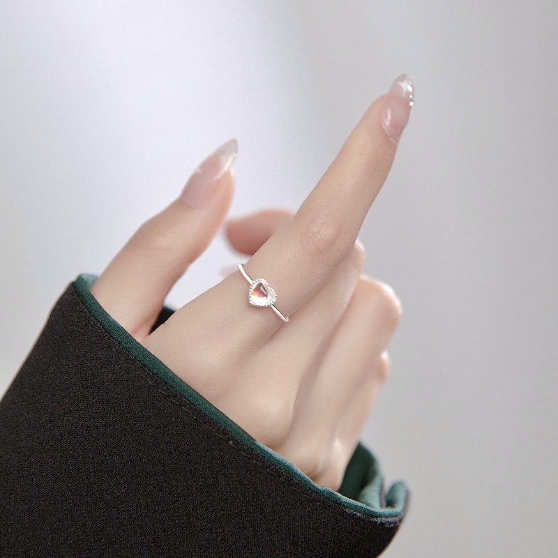 Nhẫn trái tim đá Moonstone nhân tạo, nhẫn bạc nữ đá xanh Blackmeo