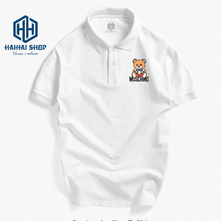 Áo Thun Có Cổ Nam Nữ Vải Cá Sấu 4 Chiều, Áo Thun Cổ Trụ In Hình Logo GấuMochino Phong Cách Hàn Quốc, HY Korea