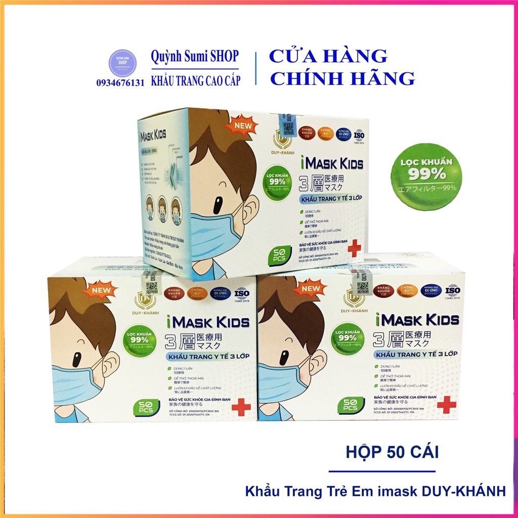 Khẩu trang y tế trẻ em cao cấp kháng khuẩn hộp 50 cái iMask Kid Duy khánh