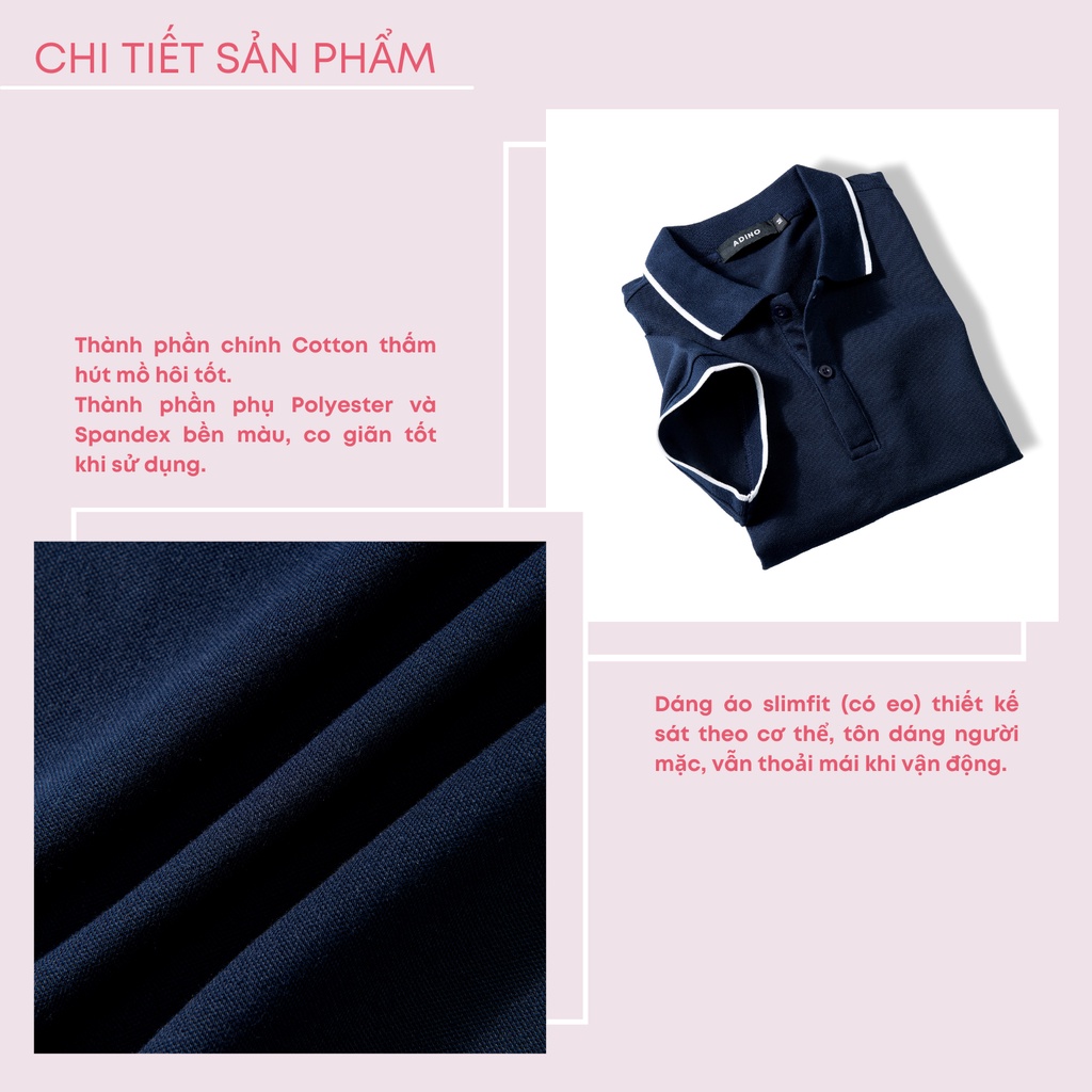 Áo polo nữ ADINO màu xanh đen phối viền vải cotton co giãn dáng công sở slimfit trẻ trung APN02