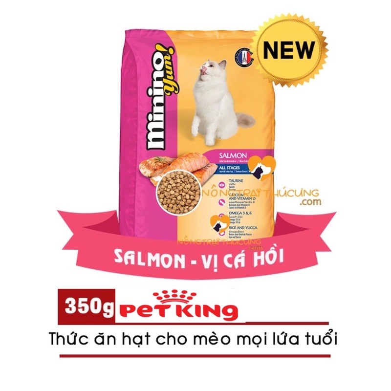 [MỚI] Thức Ăn Hạt Minino Yum Cá hồi 350gr cho Mèo lứa tuổi