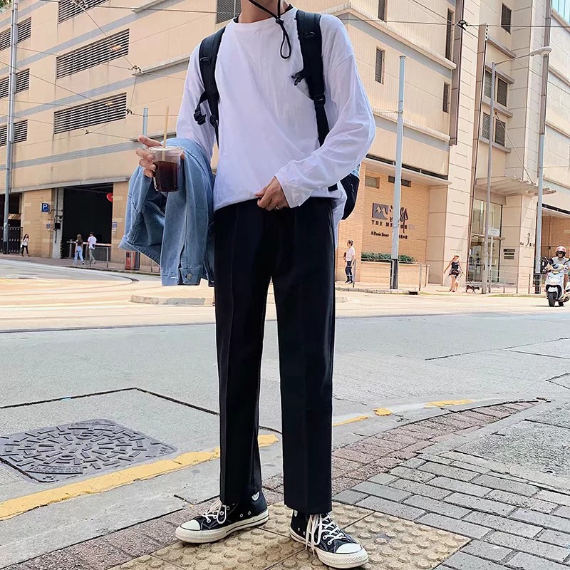 【28-34 waistline】Men's straight cut Korean fashion trend all-matching hang-sense casual black suit pants for men wide leg ankle pants formal pants mens slacks