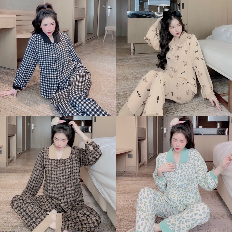 Bộ Pijama Cổ Bèo Cao cấp [ Ảnh + ViDEO Thật)]
