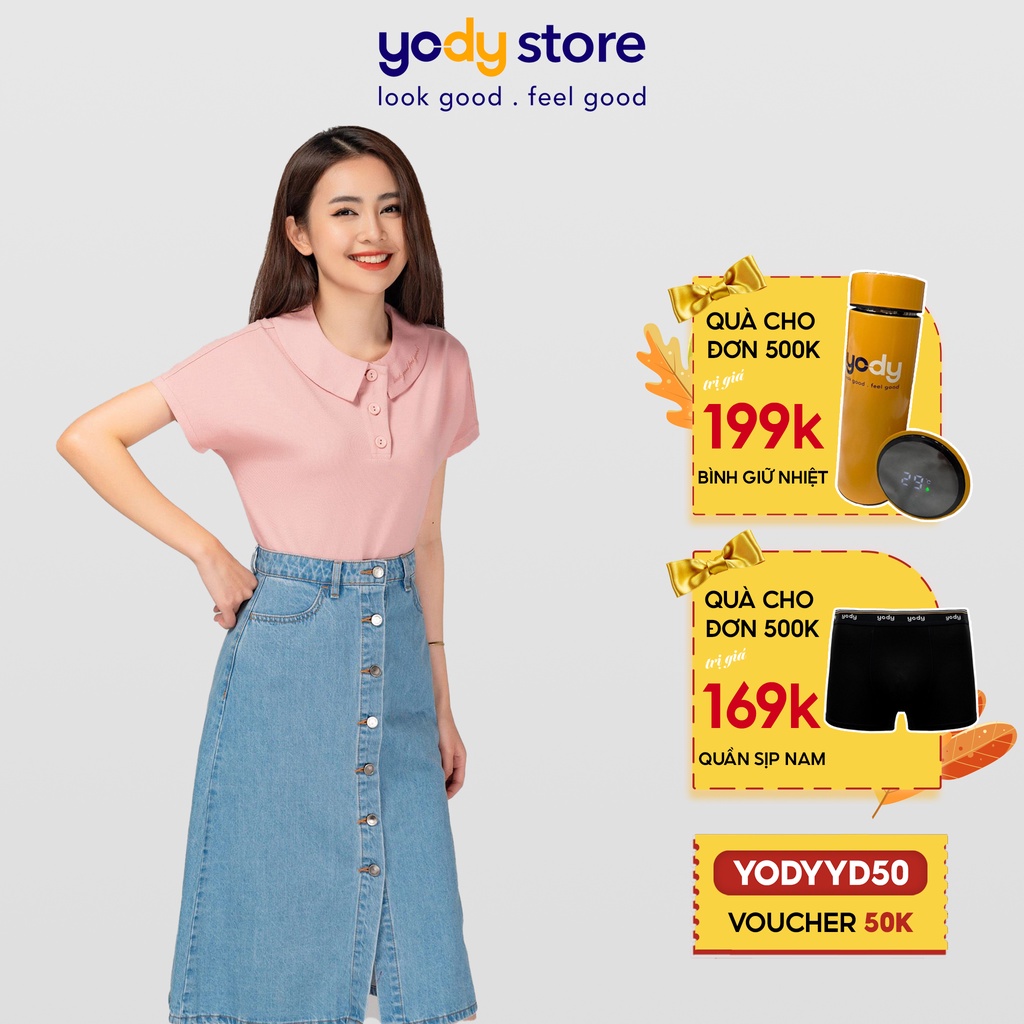 Áo Polo Mắt Chim Cổ Sen YODY Thêu Cổ Tối Giản, Nữ Tính  APN3732