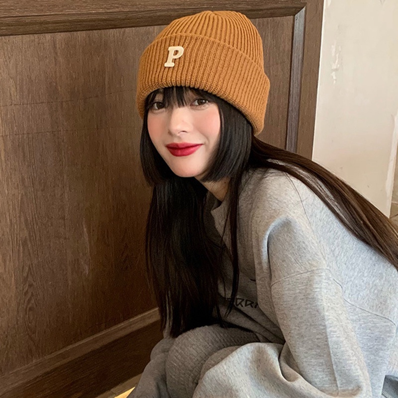 Mũ Len Dệt Kim P-Letter Nhiều Màu Sắc Ấm Áp Thời Trang Thu Đông Phong Cách Hàn Quốc