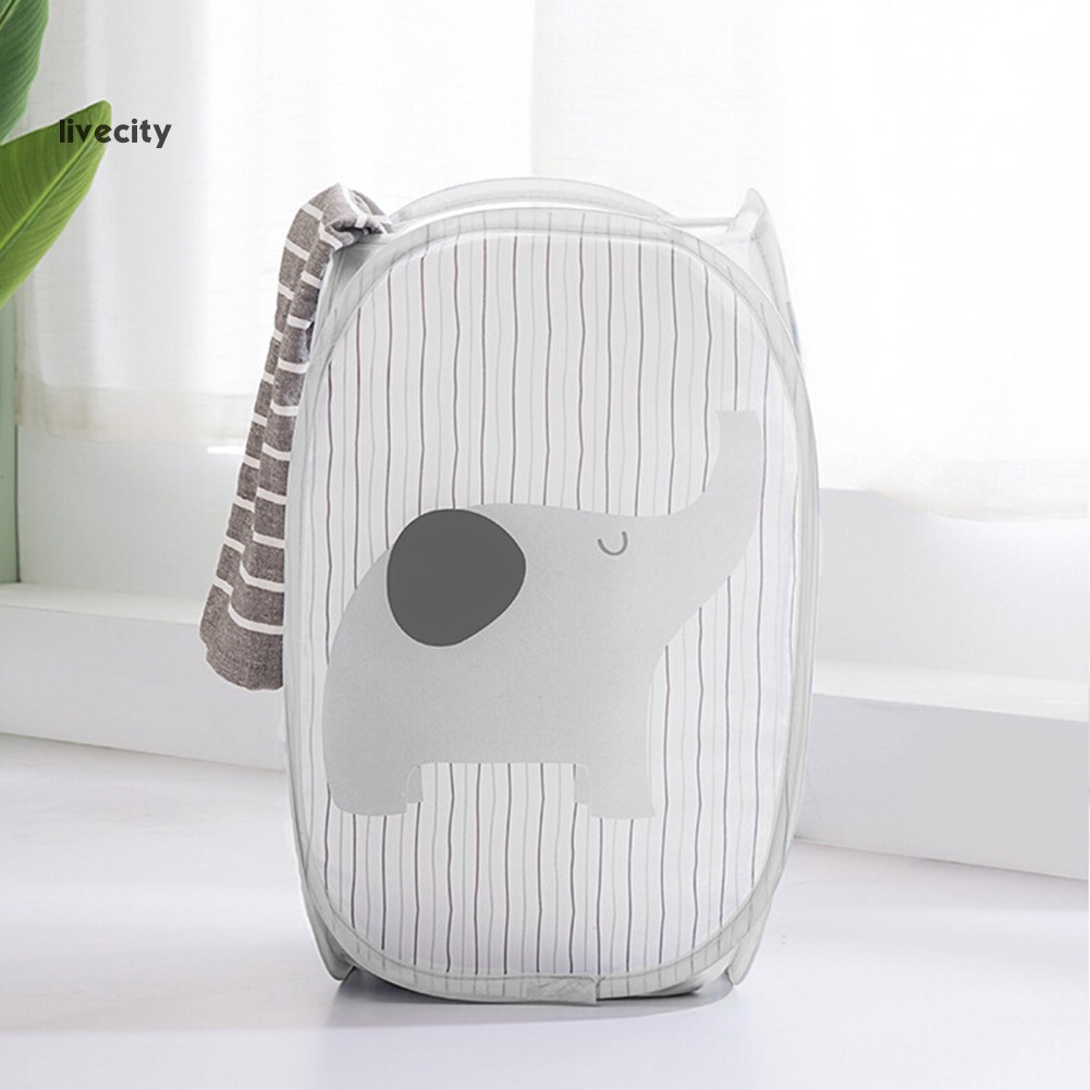 Giỏ Đựng Đồ Giặt Kẻ Sọc In Hình Voi / Cừu Cỡ Lớn Có Thể Gấp Gọn Tiện Dụng