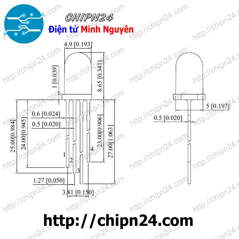 [10 CON] (TK1) Led 5mm TRONG 7 Màu RGB 4 chân A chung