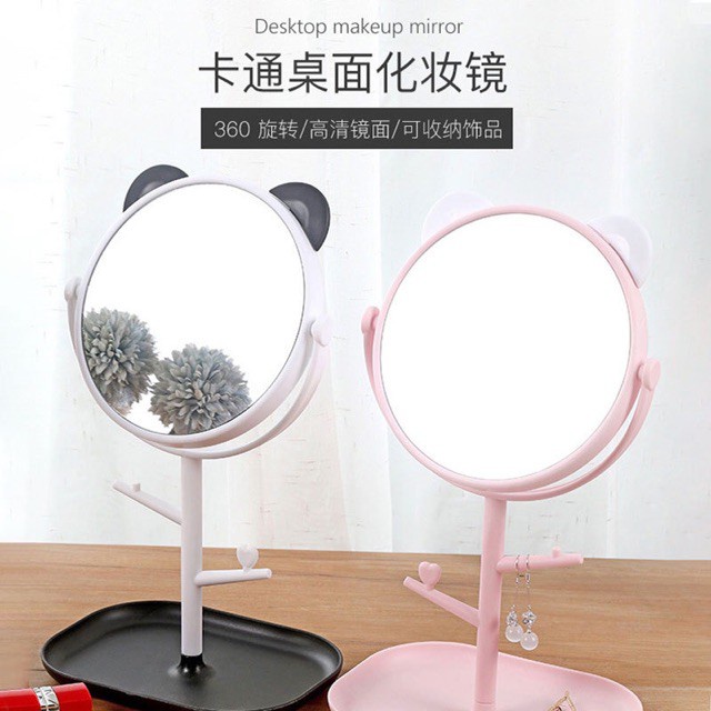 Gương Trang Điểm [ FREESHIP ] Tai Mèo Dễ Thương Để Bàn Trang Điểm Xoay 360 Độ