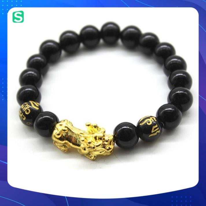 Vòng tay Tỳ Hưu hạt tròn mạ vàng,mang lại may mắn,tài lộc,Hạt đen đều, tròn,phát tài