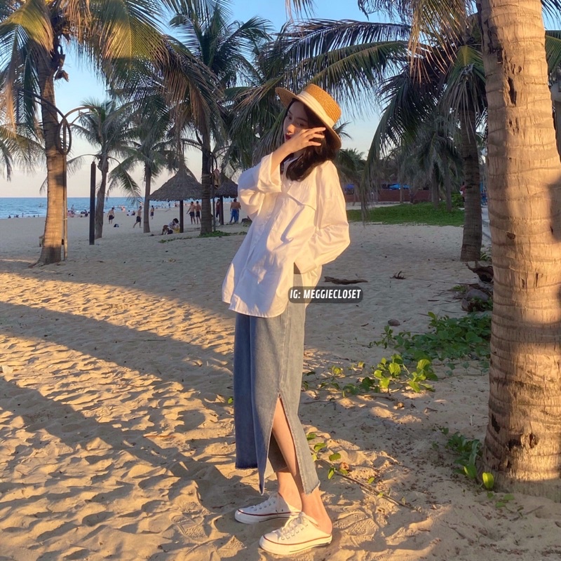 [ ẢNH THẬT ĐỘC QUYỀN MEGGIECLOSET] Chân váy jean xẻ một bên DUBATI | BigBuy360 - bigbuy360.vn