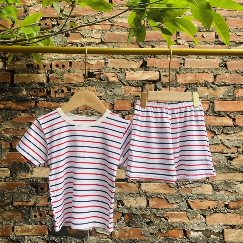 Bộ cộc tay bé trai bé gái QC-KIDS, đồ bộ cho bé chất cotton mẫu kẻ 8-18kg