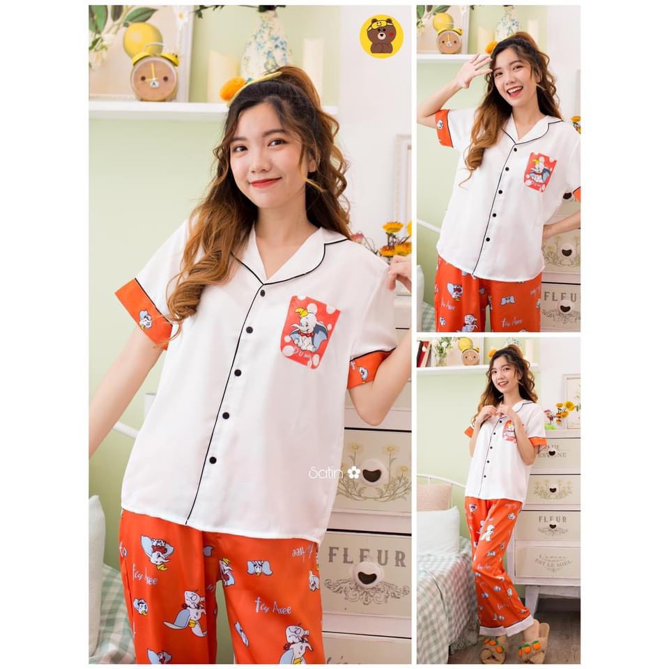 Đồ Bộ Pijama Satin Phối HỌA TIẾT 3D (TNQD&lt;60KG)