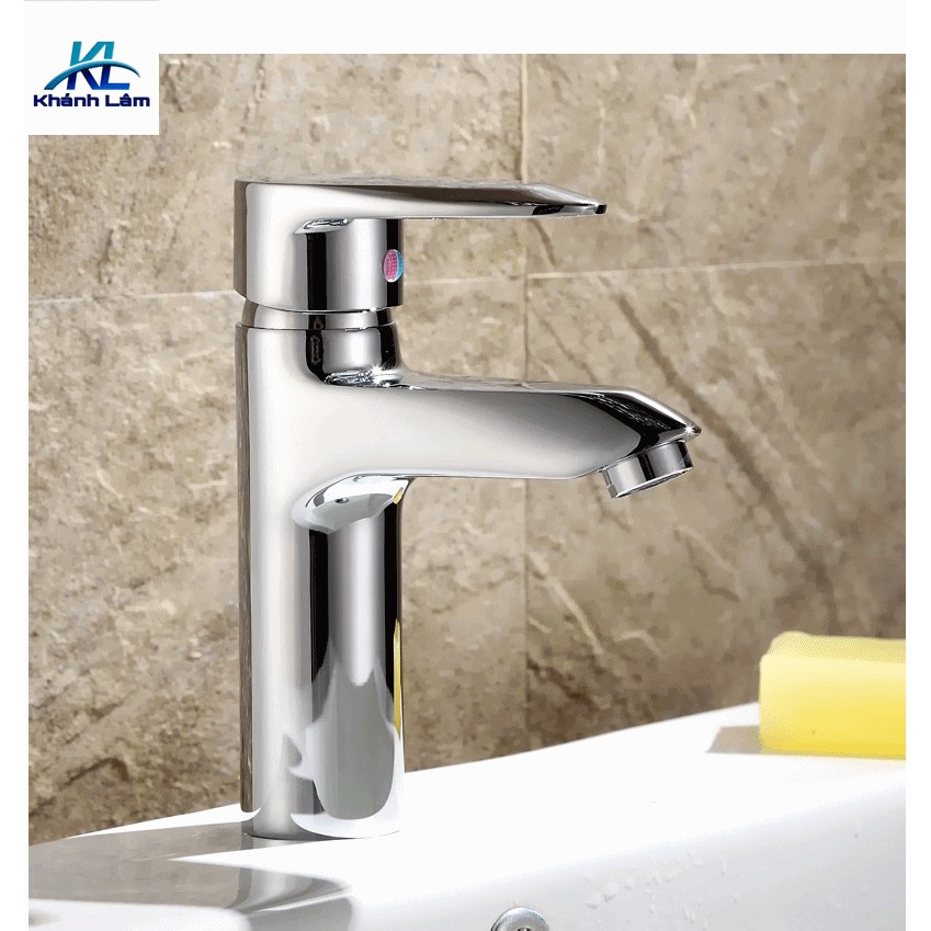 Vòi Rửa Mặt Lavabo Nóng Lạnh LOẠI GẬT GÙ Kèm Dây Cấp Nước Đồng Mạ Crome Cao Cấp V5110