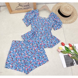 Set bộ hoa nhí cổ vuông tay phồng quần đùi ngắn bigsize 40-72kg