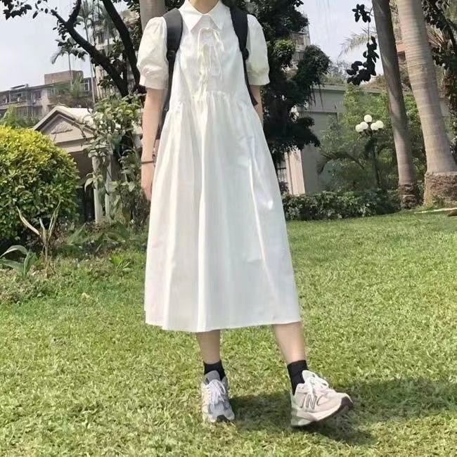 Váy babydoll Đầm Tay Ngắn Thắt Nơ Phong Cách Nhật Bản Dành Cho Nữ