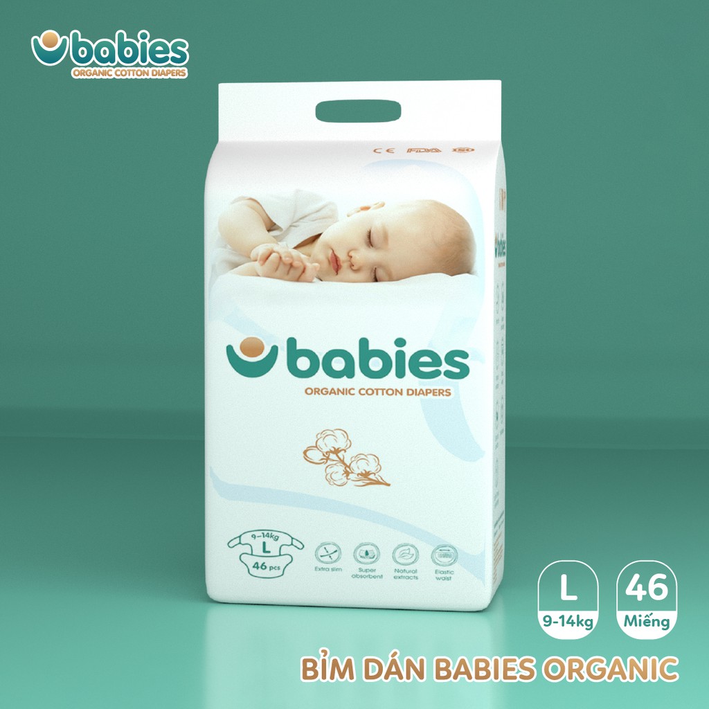 [MUA 2 BỊCH TẶNG QUÀ] Bỉm/tã BABIES ORGANIC đủ size (dán S66/M56/L46) (quần M54/L50/XL46/XXL40)