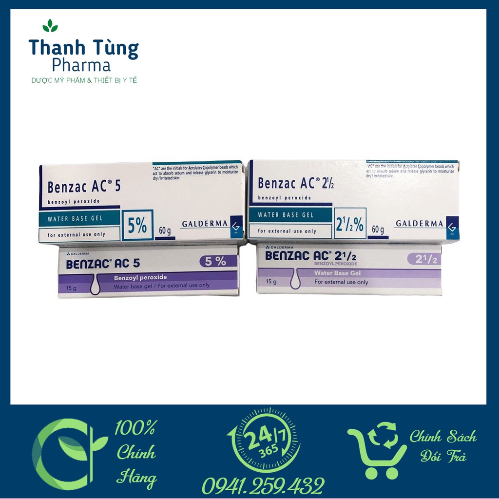 Benzac AC ⚜️CHÍNH HÃNG⚜️ Kem Benzoyl Peroxide ngừa mụn viêm sưng, mụn trứng cá, mụn bọc Galderma