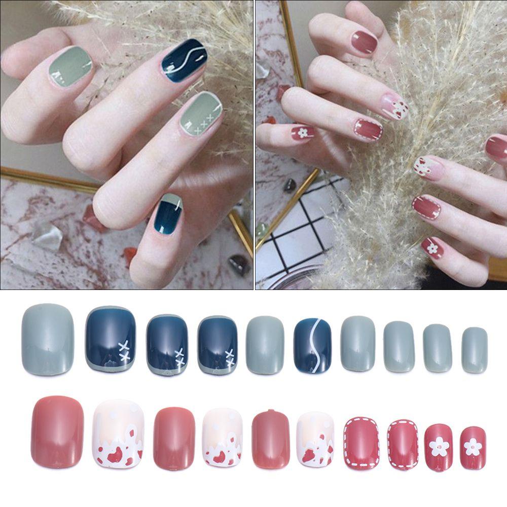 Bộ 24 Móng Tay Giả Hình Hoa / Trái Tim Thời Trang