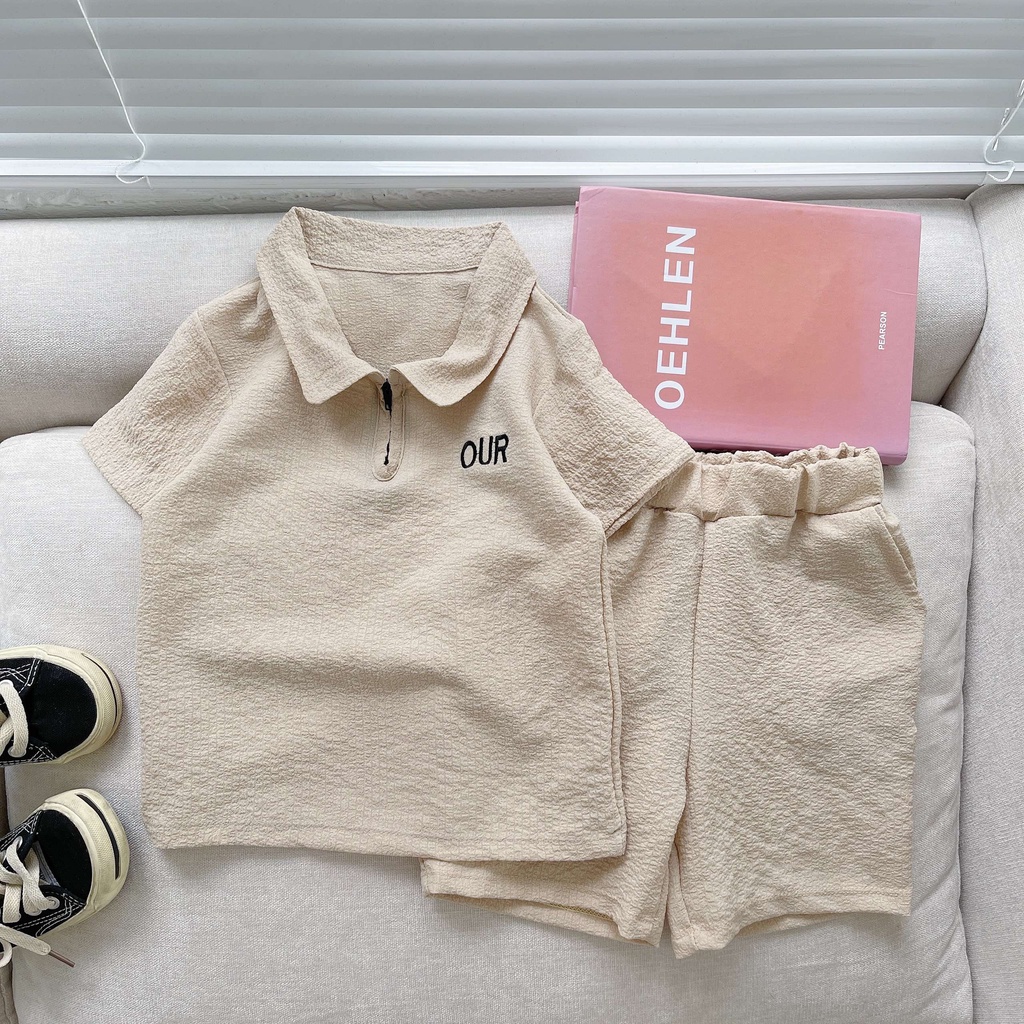 Sét bộ cộc tay đũi xốp OUR cổ bẻ có khóa cổ chất mềm mát cho bé trai bé gái mùa hè - SUMO KIDS