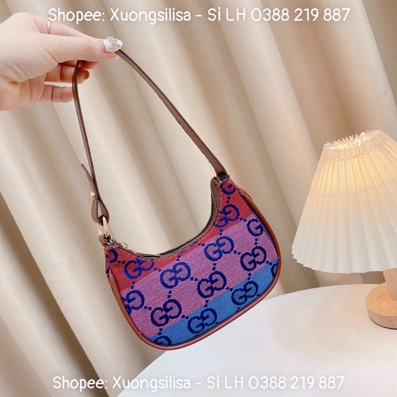 TÚI XÁCH NỮ TÚI KẸP NÁCH VẢI PHỐI QUAI DA 7 SẮC CẦU VỒNG CÓ ĐỦ SIZE CHO MẸ VÀ BÉ