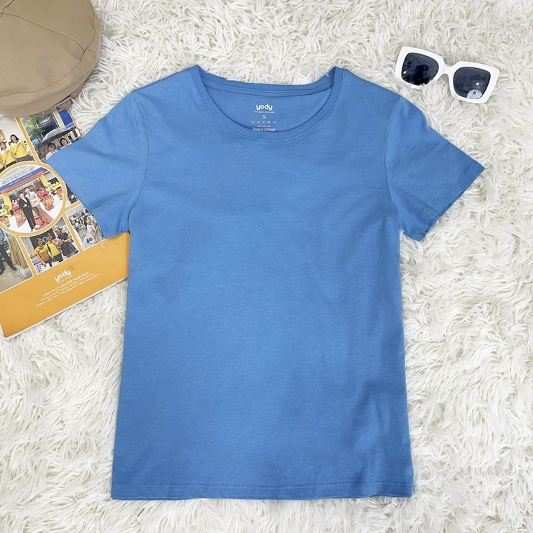 Áo thun YODY nữ cổ tròn dáng basic áo phông chất liệu cotton mềm mại thấm hút mồ hôi TSN5346