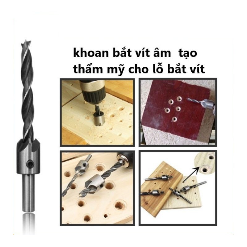 Bộ 4 mũi khoan doa lỗ vít