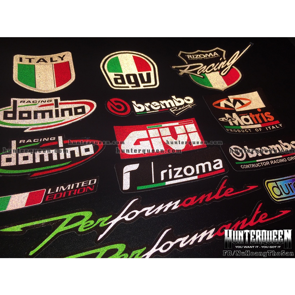 Trọn bộ 14 logo phản quang 3M 3 màu cờ Ý. Decal sticker cao cấp, hình dán chống nước không bay màu