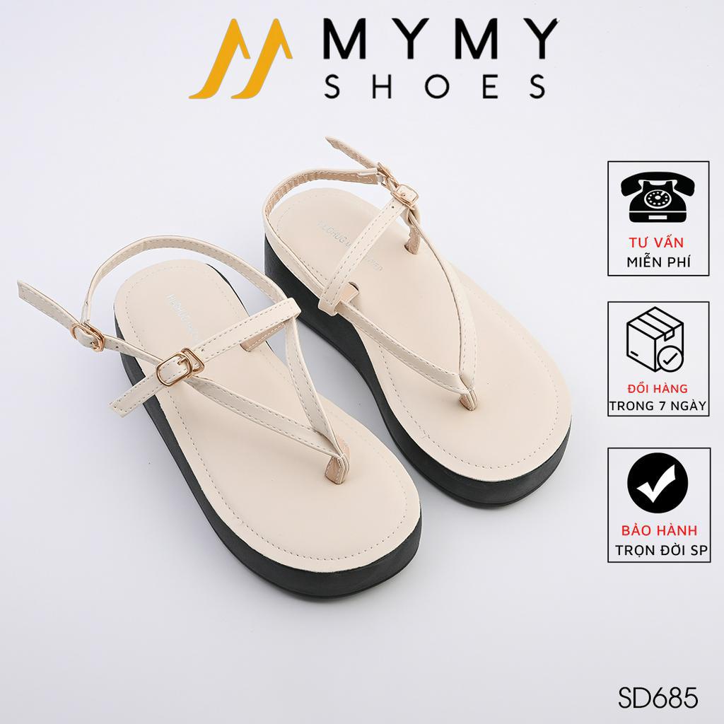 Dép sandal nữ đế 4cm kẹp ngón màu đen, kem MyMyShoes - sandal SD685