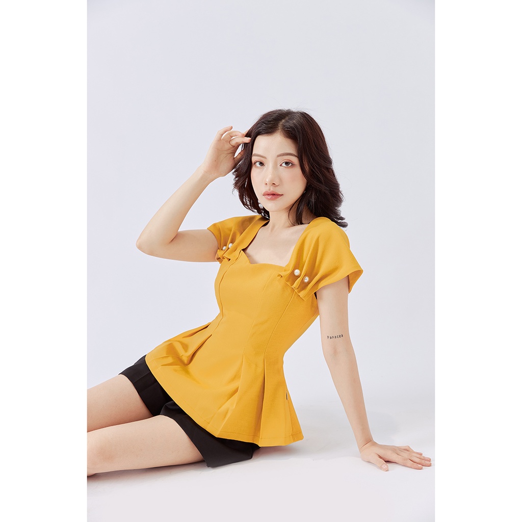 Áo peplum 20sexy by 20AGAIN, sơ mi thiết kế công sở thanh lịch tay nhún đính cúc ASA0852