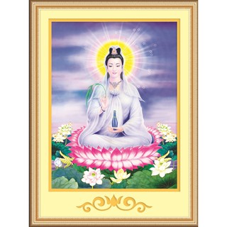 Tranh thêu chữ thập 3d Quan Âm tọa sen < 53487 > chưa thêu