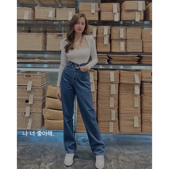 [Hàng có sẵn] Quần Jean Trơn Cạp Cao Hai Màu Chất Dày Dặn Lên Dáng Cực Chuẩn Dài 105cm Nha | BigBuy360 - bigbuy360.vn