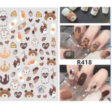 Sticker gấu nâu trang trí nail R418