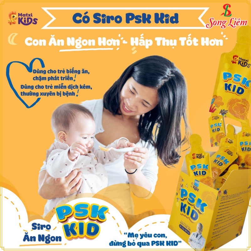 Siro ăn ngon PSK KID giúp bé tăng cân tăng đề kháng hỗ trợ tiêu hóa chính hãng MatxiCorp Hộp 600g 30gói