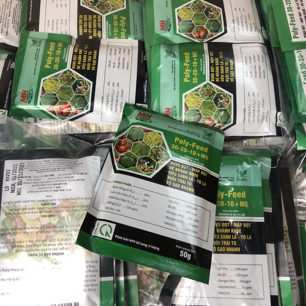 Phân bón lá, tưới gốc Haifa Israel Poly - Feed 30-20-10 + ME Mập đọt, lá tốt, trái to, nhánh khỏe