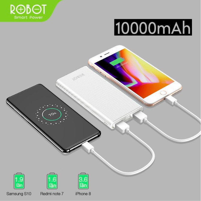 [G01] 10.000mAh ROBOT Pin Sạc Dự Phòng 10000mAh Màu Đen - 2 Output & 2 Input - RT170 - HÀNG CHÍNH HÃNG S034