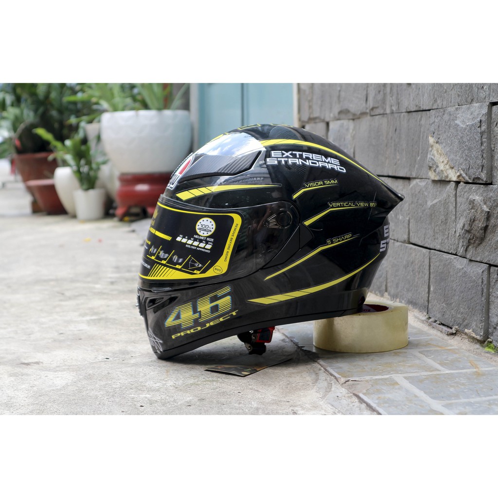 Nón bảo hiểm Roc 1 kính Màu đen bóng lên tem 46 Vàng, bảo hành 12 tháng