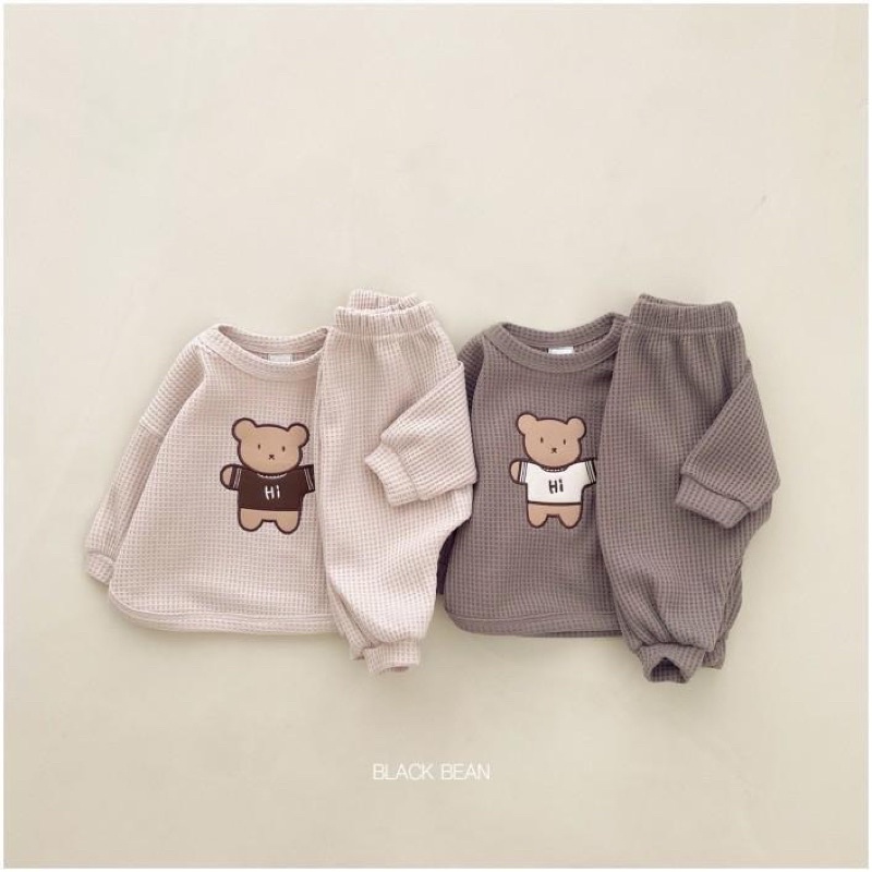 Bộ dài tay gấu cotton tổ ong siêu mềm mịn size 9-17kg cho bé