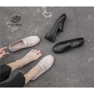 Giày Loafer Moca Bệt Lười Dẫm Gót Basic Màu Kem Màu Đen milinaa ulzzzang da mềm