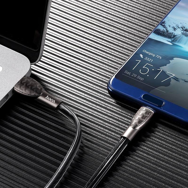 Cáp sạc nhanh và truyền dữ liệu Hoco U52 Bright cổng Type-C 2.4A dài 1.2M (3 màu)