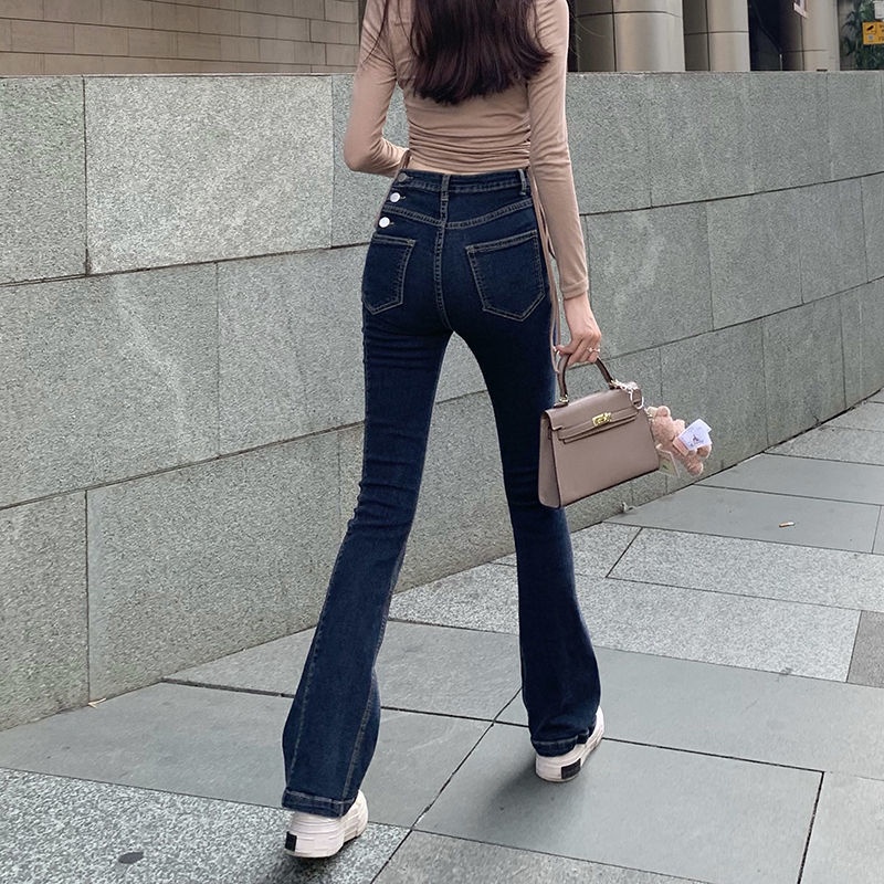 COZOK Quần denim Lưng Cao Ống Loe Thời Trang Dành Cho Nữ
