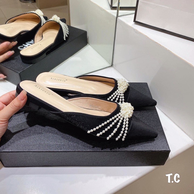 Dép sục nơ ngọc pha mũi fullbox