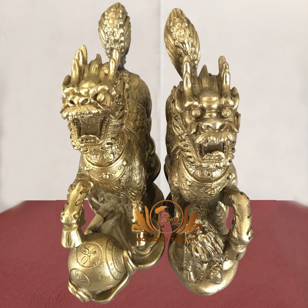 Tượng đồng đôi kỳ lân như ý - Cao 10cm, dài 12cm, nặng 1,1kg