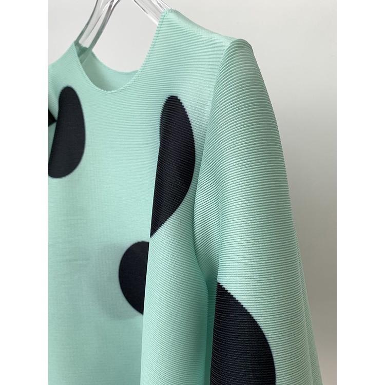 Áo Thun Cổ Tròn Tay Lửng Dáng Rộng Họa Tiết Chấm Bi Phong Cách Nhật Bản Thời Trang Mùa Hè 2022 Cho Nữ