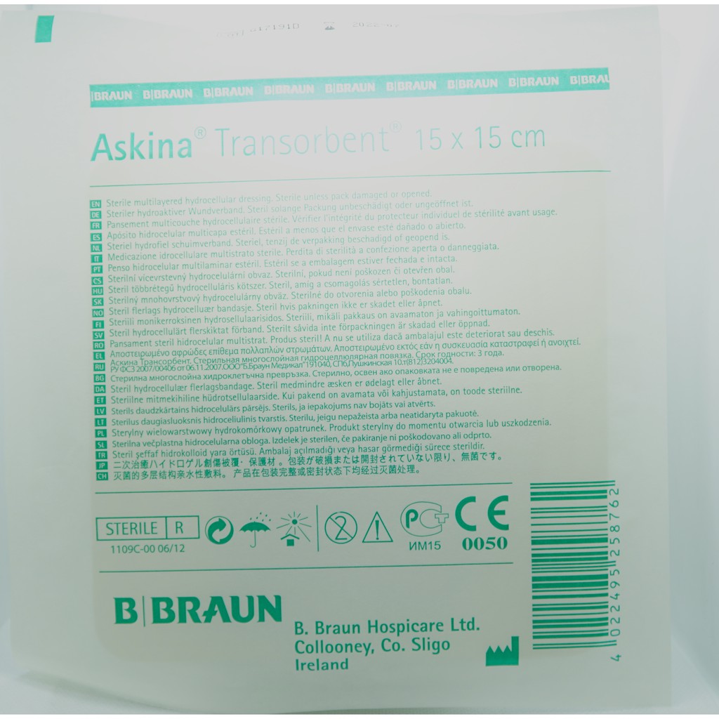 ASKINA TRANSORBENT (10x10cm hoặc 15x15cm) 1 hộp - Gạc sinh học chống loét nhanh lành vết thương