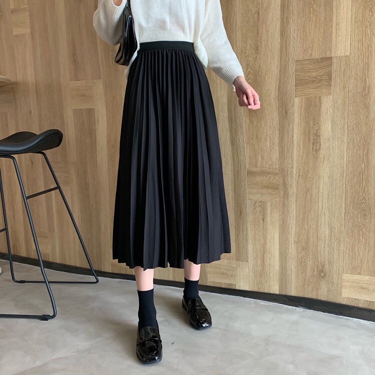 Chân váy xếp ly dáng dài nhẹ nhàng Hàn Quốc Midi xếp li đen trơn công sở Lucy Outfit thiết kế | BigBuy360 - bigbuy360.vn