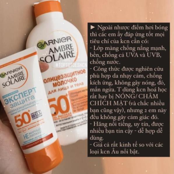 Kem/ Sữa chống nắng Garnier Ambre Solaire SPF 50+ chống nắng phổ rộng & chống nước