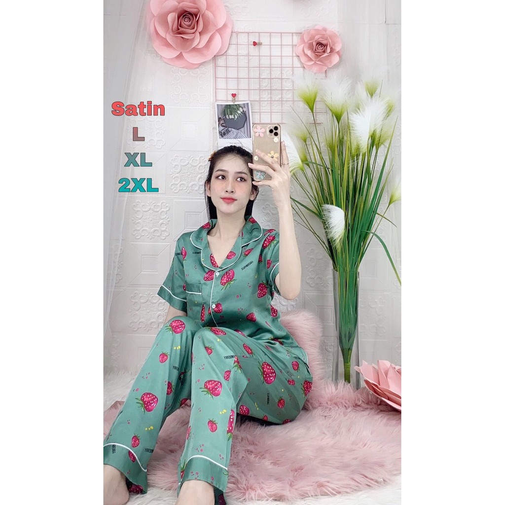 ĐỒ BỘ PIJAMA LỤA SATIN IN HÌNH QUẦN DÀI TAY NGẮN | BigBuy360 - bigbuy360.vn