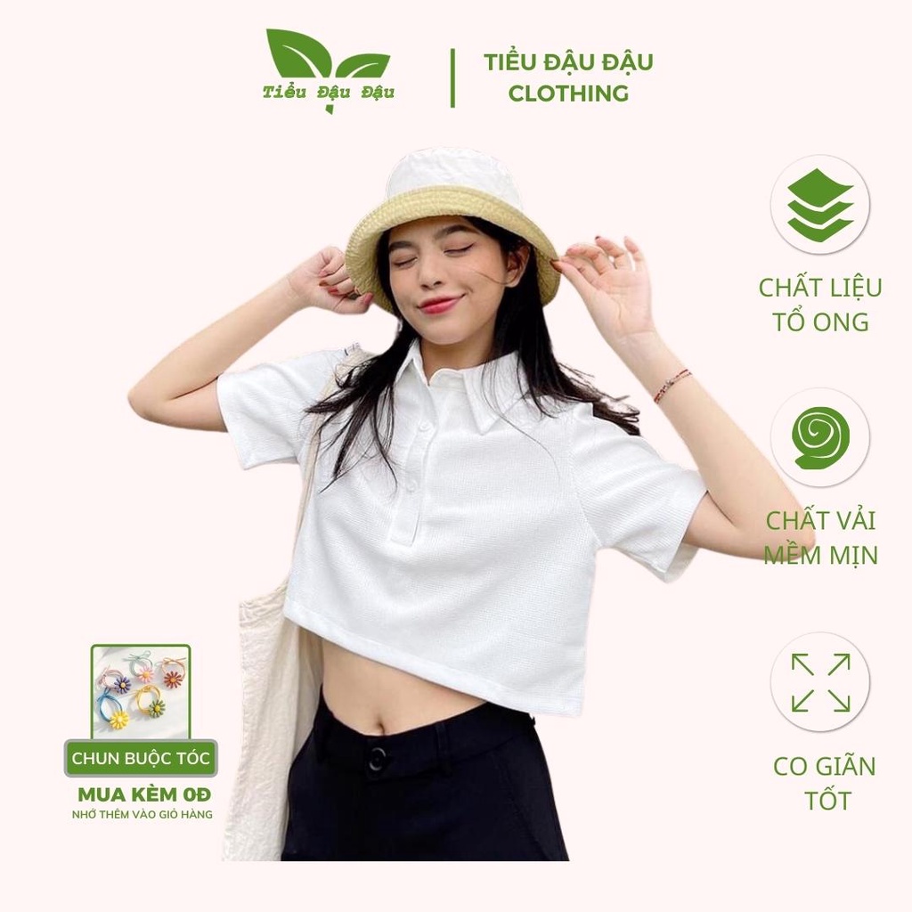 Áo croptop polo tổ ong cực đẹp đi học đi chơi đều xinh hack chân dài miên man