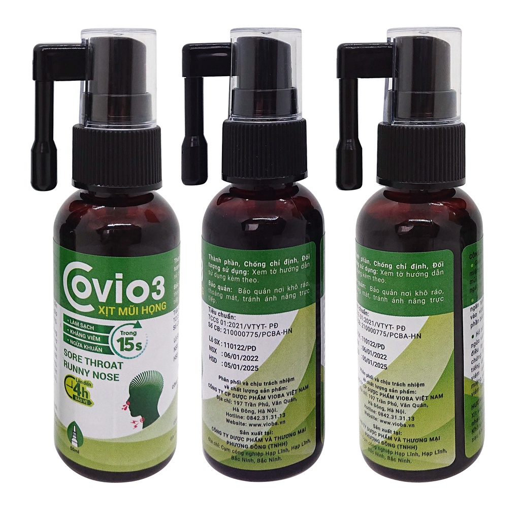 [Mã INCU20 giảm 20K đơn 150K] Combo 2 chai xịt thông mũi, miệng Covio3 Vioba (Chai 50ml)